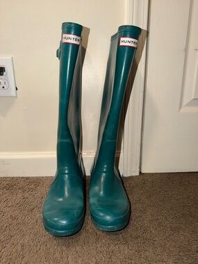 Hunter Teal Knee-High Gloss Rain Boots